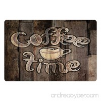 Ambesonne Modern Pet Mat for Food and Water  Coffee Time Phrase with a Cup on a Wooden Grunge Background Kitchen Image  Rectangle Non-Slip Rubber Mat for Dogs and Cats  Umber Cream Cocoa - B0764BSS75