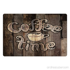 Ambesonne Modern Pet Mat for Food and Water Coffee Time Phrase with a Cup on a Wooden Grunge Background Kitchen Image Rectangle Non-Slip Rubber Mat for Dogs and Cats Umber Cream Cocoa - B0764BSS75