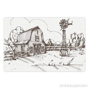 Ambesonne Windmill Pet Mat for Food and Water Rustic Barn Farmhouse Hand Drawn Illustration Countryside Rural Meadow Rectangle Non-Slip Rubber Mat for Dogs and Cats Dark Brown and White - B076D83KRC