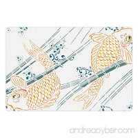 Lunarable Japanese Pet Mat for Food and Water Asian Koi Fish Pattern in Ink Paint Oriental Spiritual Themed Picture Rectangle Non-Slip Rubber Mat for Dogs and Cats Petrol Blue Marigold - B07655Y437