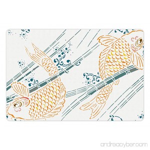 Lunarable Japanese Pet Mat for Food and Water Asian Koi Fish Pattern in Ink Paint Oriental Spiritual Themed Picture Rectangle Non-Slip Rubber Mat for Dogs and Cats Petrol Blue Marigold - B07655Y437