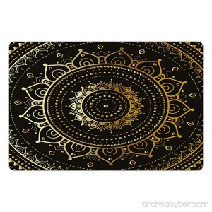 Lunarable Mandala Pet Mat for Food and Water Tribal Figure Ancient Spiritual Harmony Symbolic Art Illustration Rectangle Non-Slip Rubber Mat for Dogs and Cats Taupe Earth Yellow Beige - B07656YQHX