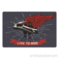 Lunarable Modern Pet Mat for Food and Water  Live to Ride Quote and Helmet with Wings Motorcycle Lover Grunge Illustration  Rectangle Non-Slip Rubber Mat for Dogs and Cats  Charcoal Grey Red - B076566W85