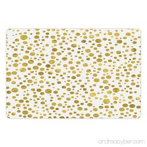 Lunarable Polka Dots Pet Mat for Food and Water Illustration of Round Speckled Forms in Irregular Layout Artistic Vintage Style Rectangle Non-Slip Rubber Mat for Dogs and Cats Gold White - B0761QX4VG