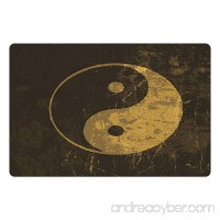 Lunarable Ying Yang Pet Mat for Food and Water  Distressed Yin Yang Form Pair of the Opposites and Complementary Forces  Rectangle Non-Slip Rubber Mat for Dogs and Cats  Army Green Mustard - B0761MGZNJ