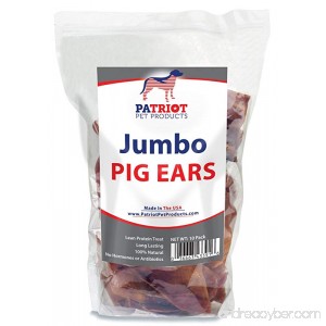 Patriot Pet Jumbo Pig Ears for Dogs 10 pack - Quality All Natural USA Chews - Generous Sized Delicious Pigs Ear - Great Reward or Treat - No Preservatives or Harmful Chemicals - USDA Approved - B01H2OKLHS