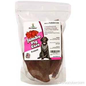 Pet Eden Jumbo Pig Ears for Dogs Made in USA Only All Natural Chews for Large Dogs Free of Additives or Preservatives Great Rawhide Alternative Hickory Smoked 8 Count - B01M069BZG